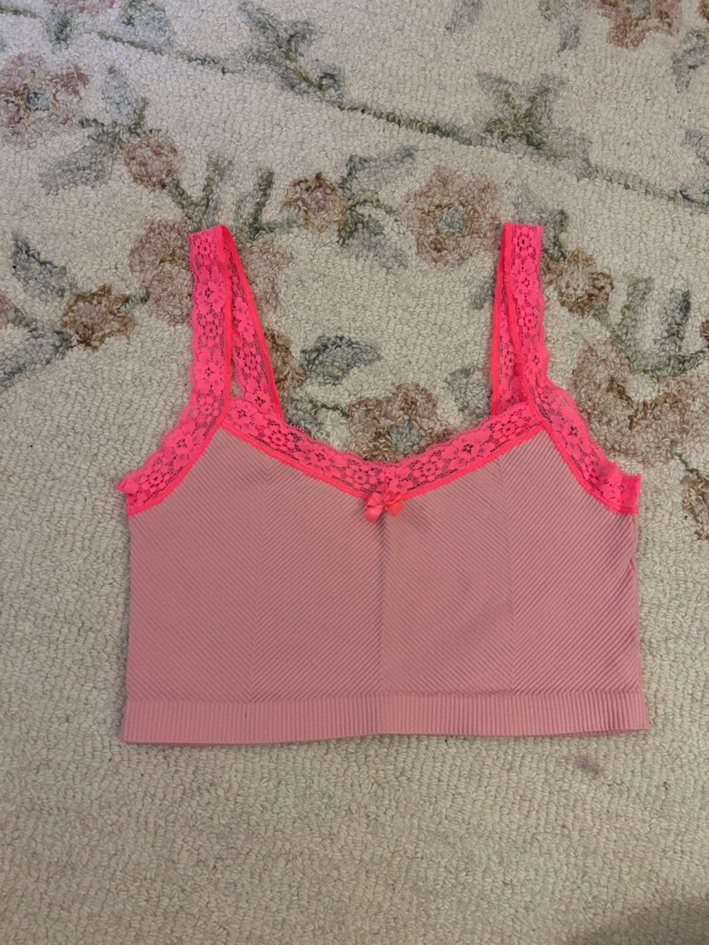 OUT FROM UNDER Pink Lace-Trim Ribbed Bralette - Women